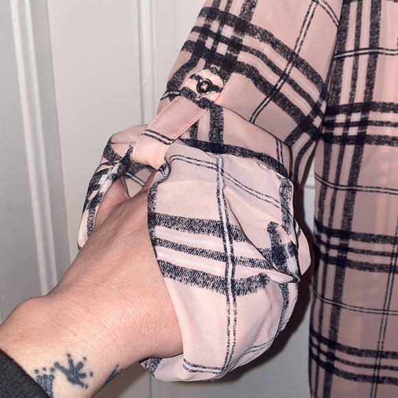 Candies sheer pink flannel button up - Picture 3 of 6